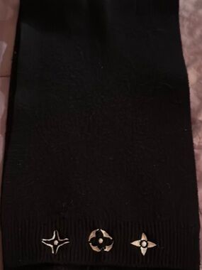 Black Knit Scarf with Gold Monogram Accents